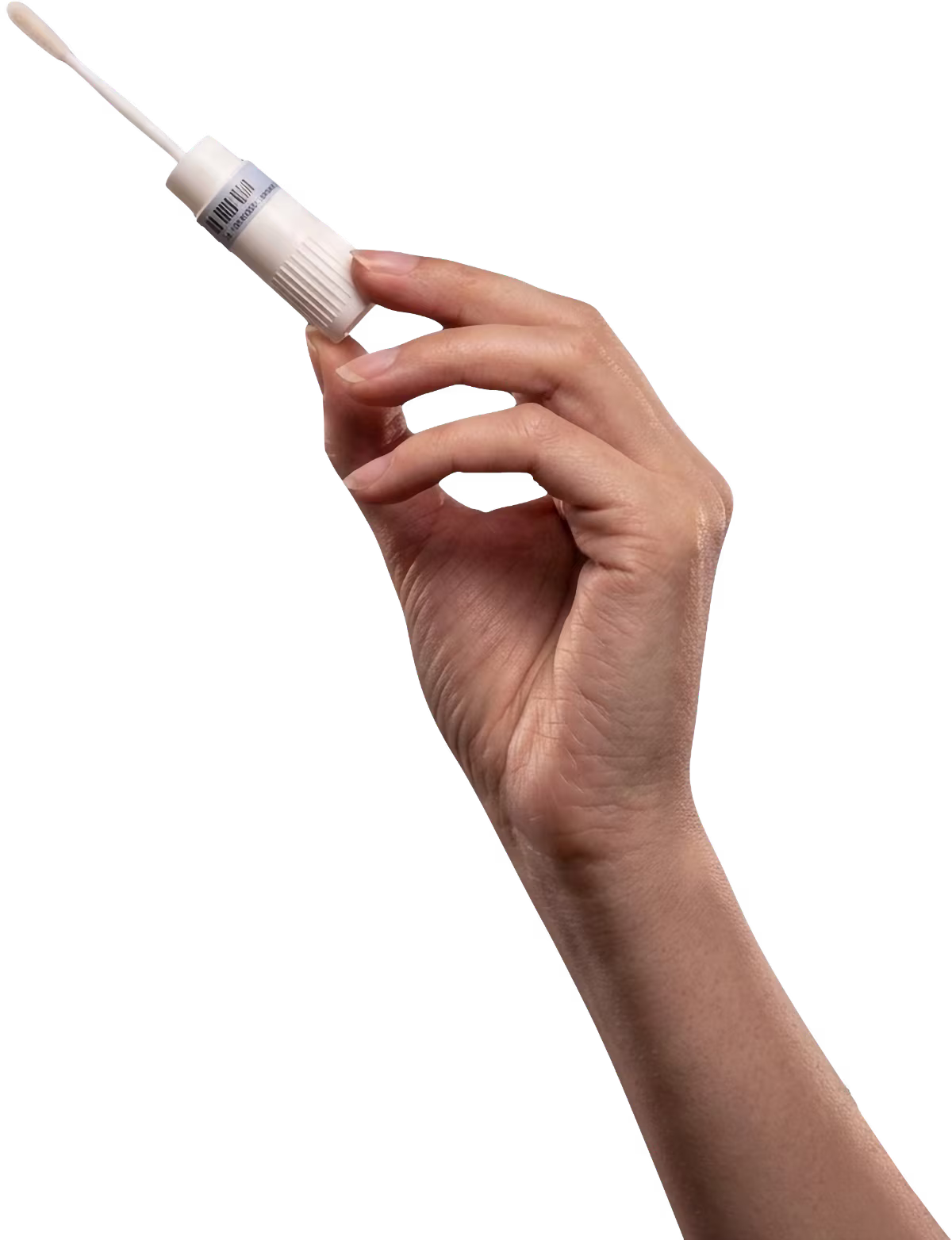 a hand holding a gut health test swab, open